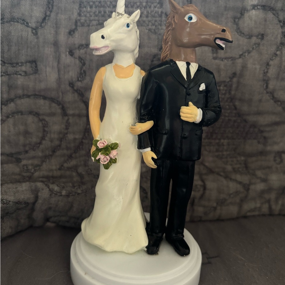 Unicorn Bride and Groom Cake Topper - White and Black